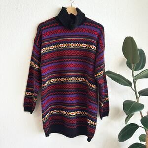 VTG Marsh Landing Mens Multicolor Fair Isle Turtleneck Sweater Small Nordic Knit